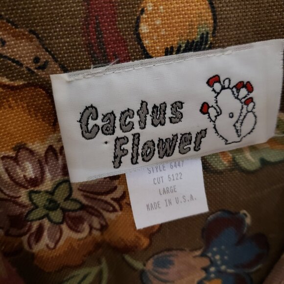 Cactus Flower L Jacket Blazer Brown Cream Floral Colorblock Patchwork Women's - Picture 6 of 7